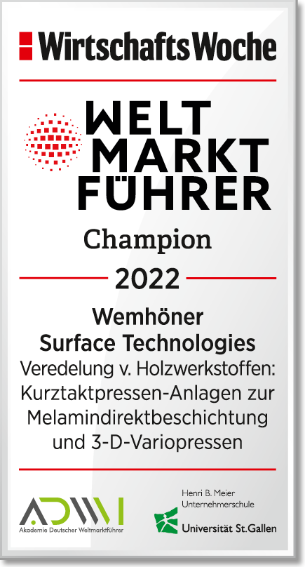 Weltmarkt Führer Champion 2022 Wemhöner Surface Technologies